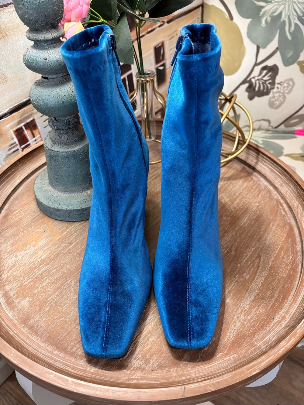 Steve Madden Electric Blue Velvet Ankle Booties with Side Zip